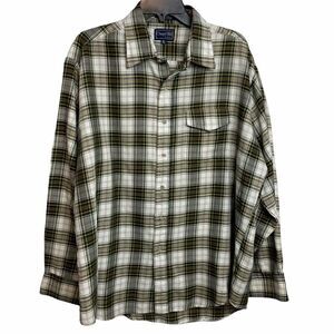 Chapel Hill Yellow White Green Plaid Cotton Blend Button Down Shirt size  XL